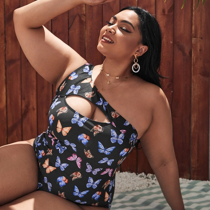 Dame One-Sided Cut-Out Badedragt med florale Sommerfuglmønstre Skovae