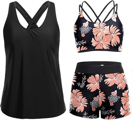 Dame Sporty Tankini-set med blomstret top og shorts Skovae