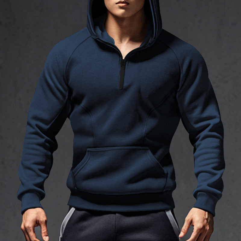 Herre hoodie med halvmiddel lynlås og praktisk kengurutaske Stilla