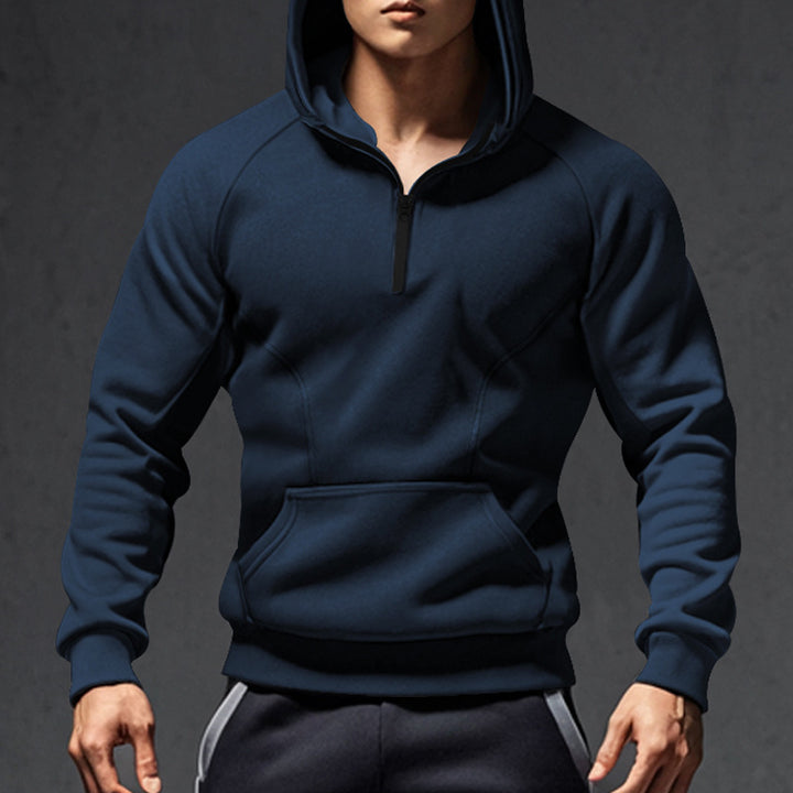 Herre hoodie med halvmiddel lynlås og praktisk kengurutaske Stilla