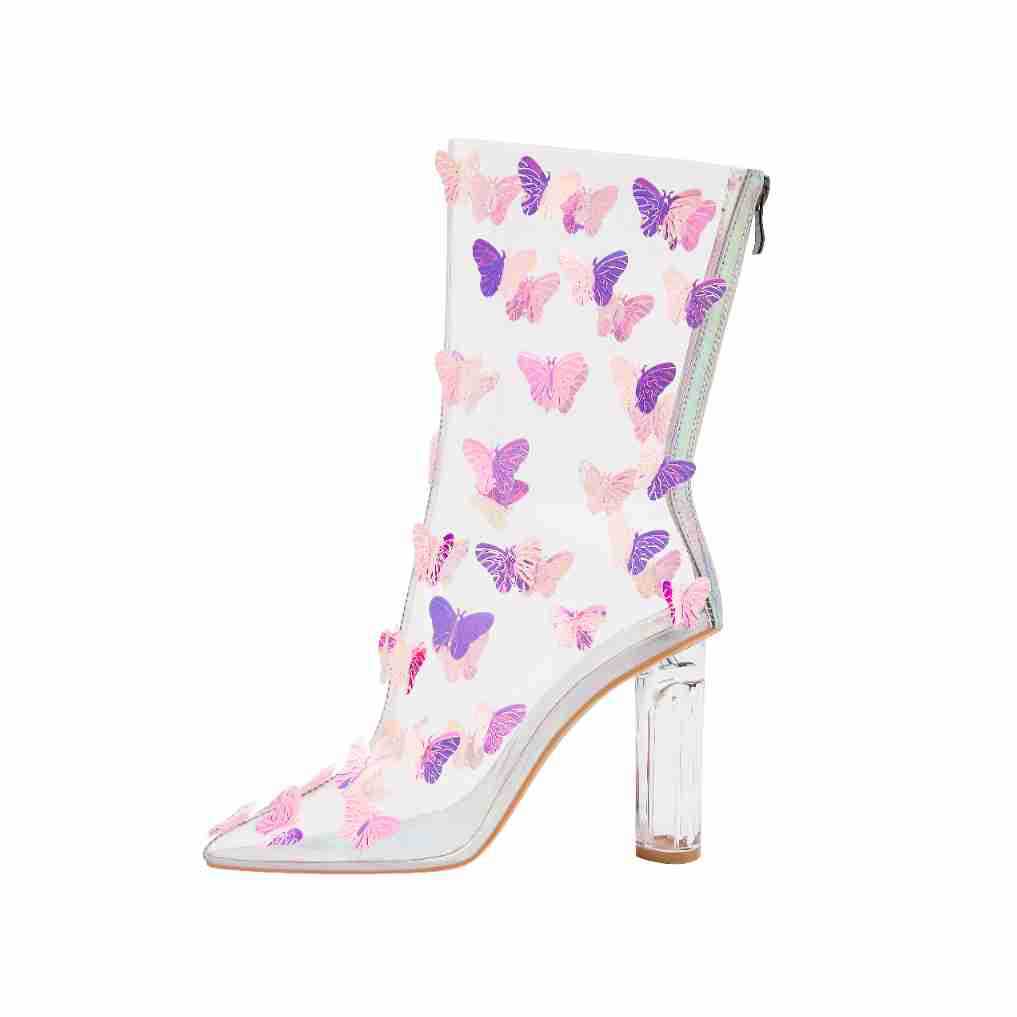Femme sommerfugle-dekoreret klare stiletto-booties Stilla