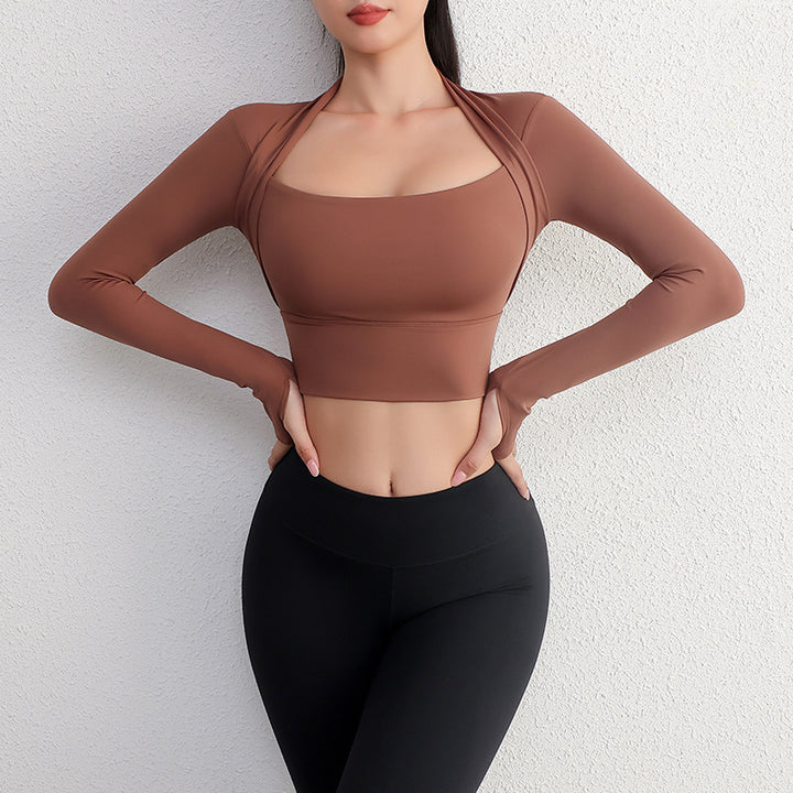 Dame Sporty Langærmet Crop-Top lavet af høj kvalitets, elastisk materiale med tommelfingerhuller Stilla