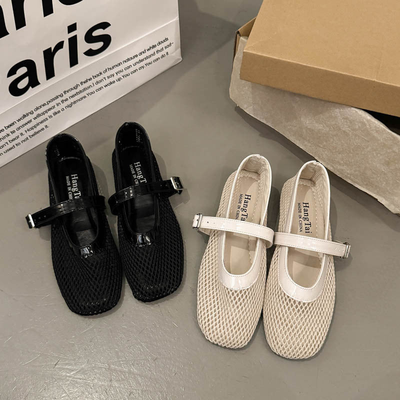 Dame Casual Mesh Mary Jane Ballerinas med justerbar rem Stilla