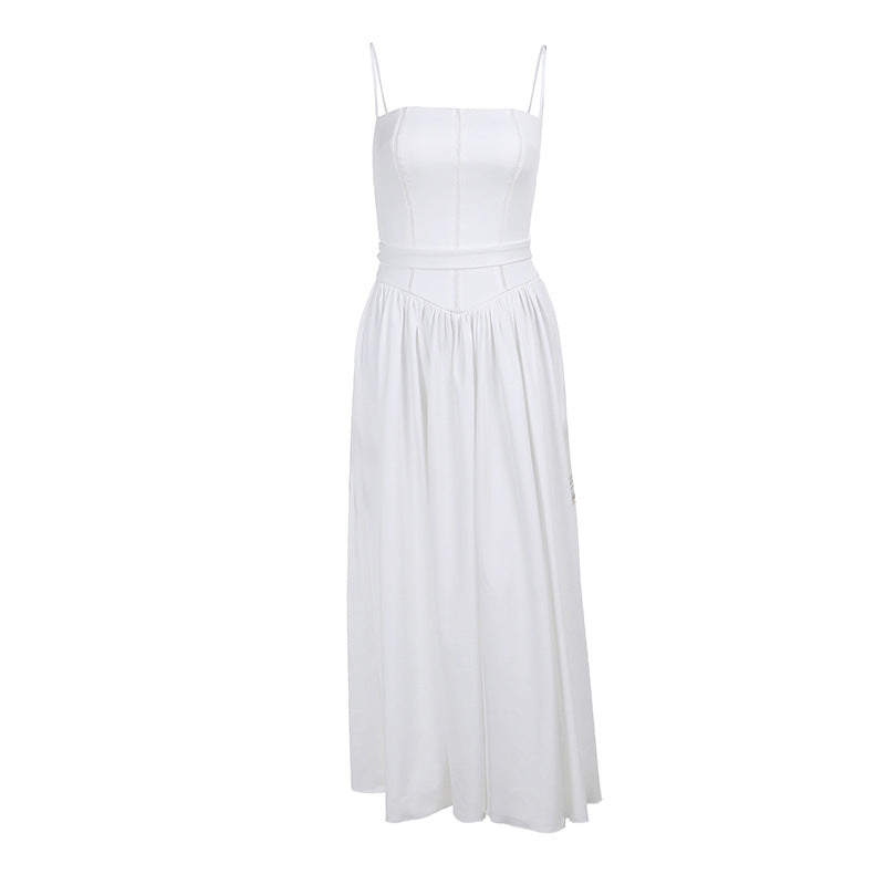 Kvinders Elegant Maxi Kjole med Slim Fit og Rynket Design ved Taljen