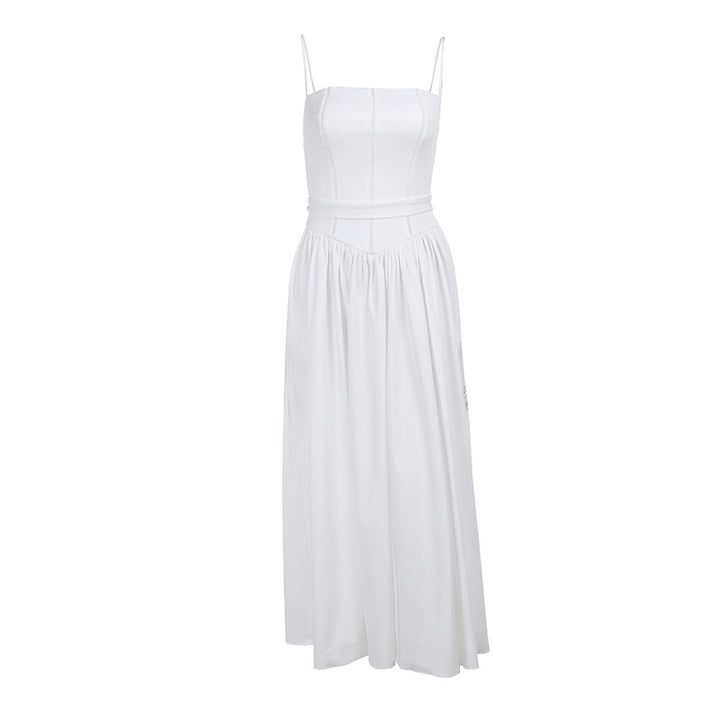 Kvinders Elegant Maxi Kjole med Slim Fit og Rynket Design ved Taljen