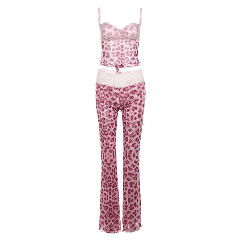 Dame spids-loungewear-sæt med gennemsigtigt top og loose bukser Stilla