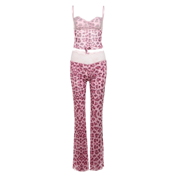 Dame spids-loungewear-sæt med gennemsigtigt top og loose bukser Stilla