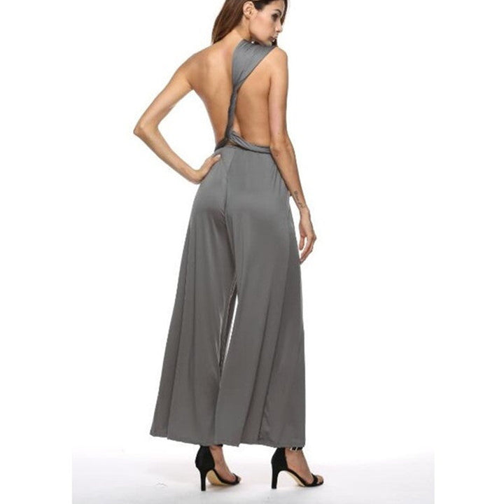 Dame Elegant Jumpsuit med Dyb V-hals og Innovativ Wickeloptik Skovae