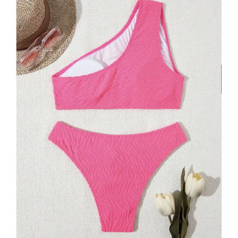 Dame Ensidet Bikini i moderne bølgemønster med asymmetrisk top Skovae