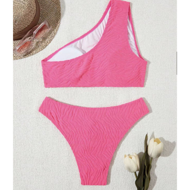 Dame Ensidet Bikini i moderne bølgemønster med asymmetrisk top Skovae