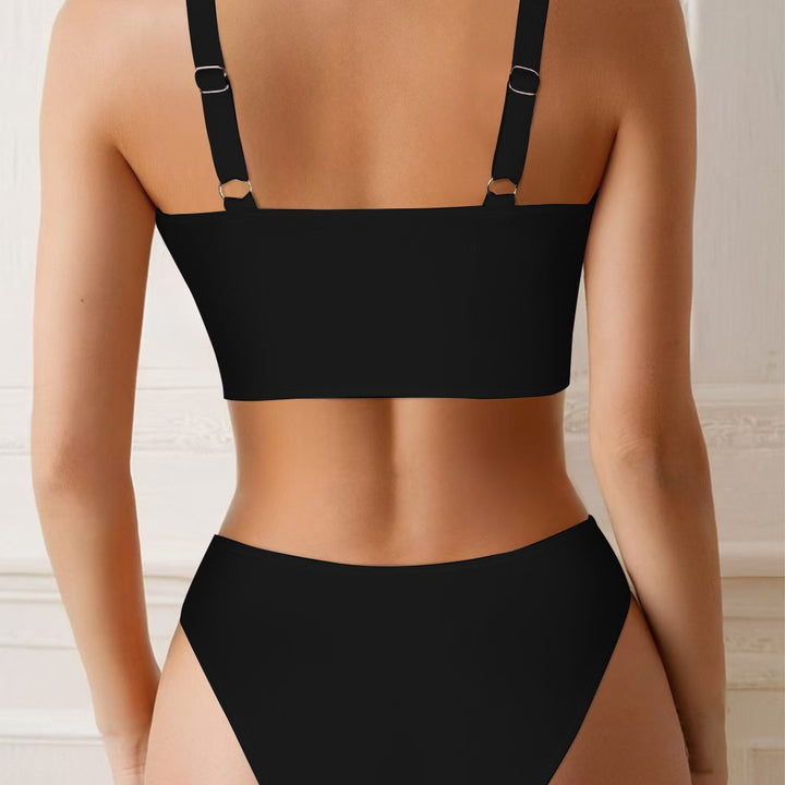 Dame Højt skåret Bikini-sæt med moderne knude og dyb V-udskæring Stilla