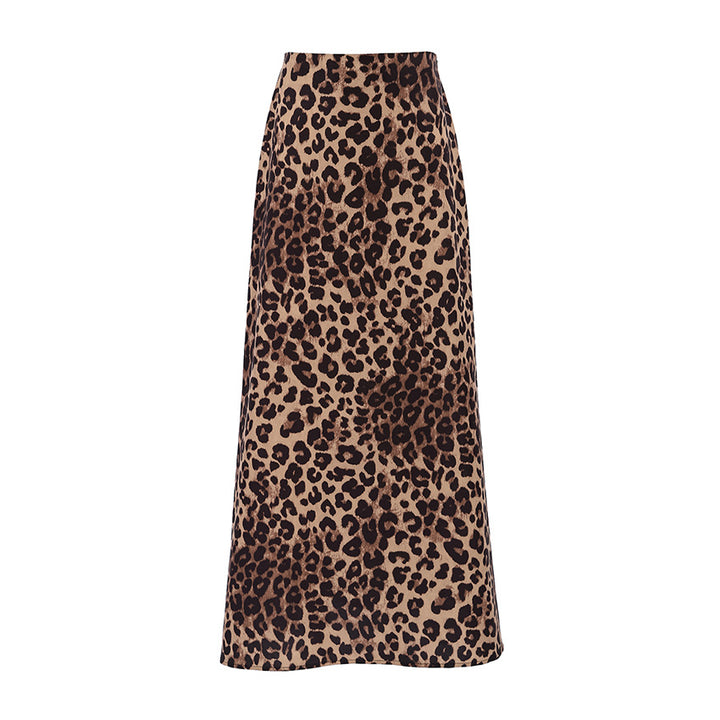 Dame Maxi-nederdel med trendy leopardmønster og elastisk liv Stilla