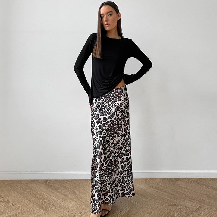 Dame maxiskørt med svingende kant og moderne leopardmønster Stilla
