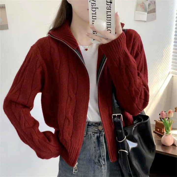 Dame zip cardigan med snor Stilla
