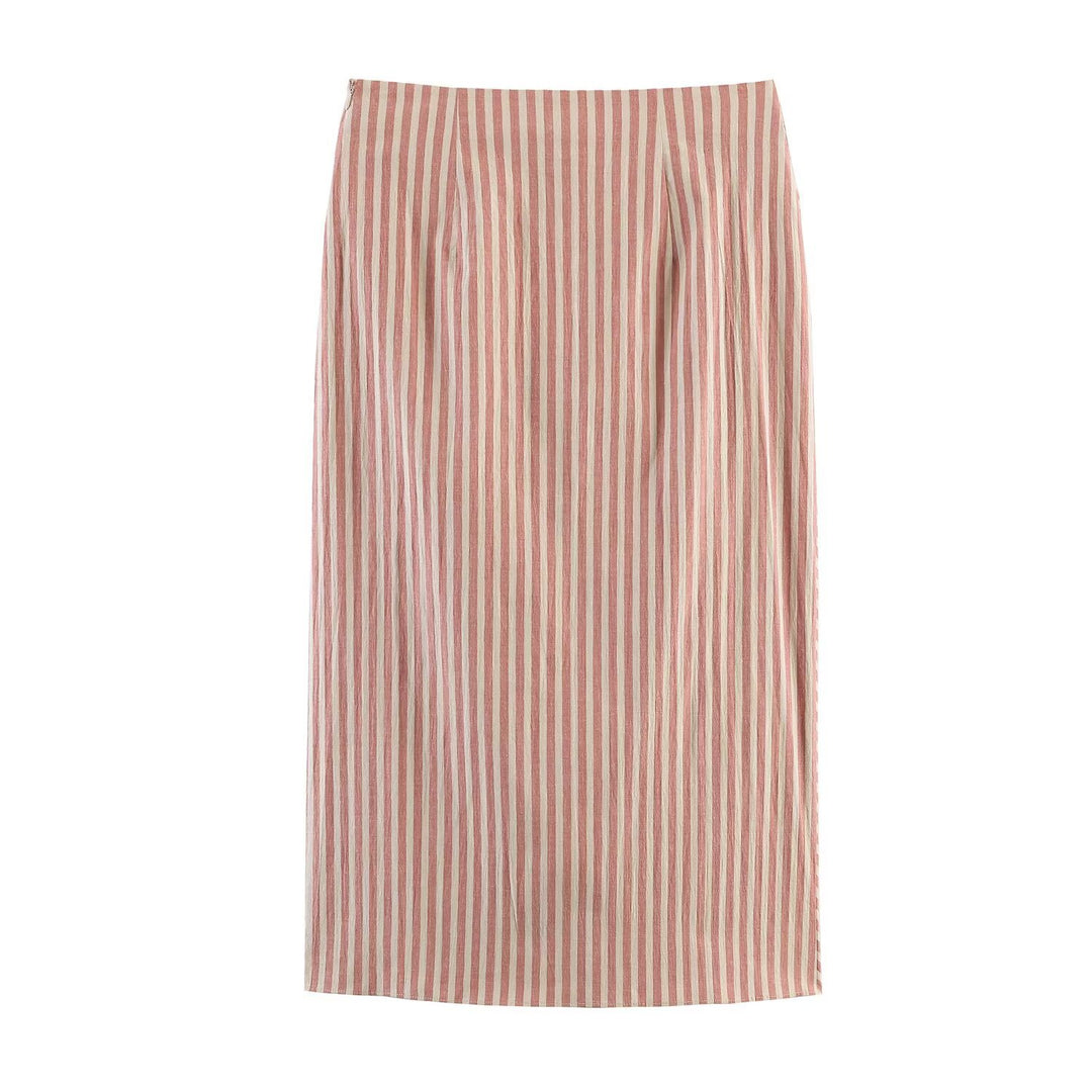 Damer wrap skirt med diagonalt stribemønster og elegant drapering Skovae