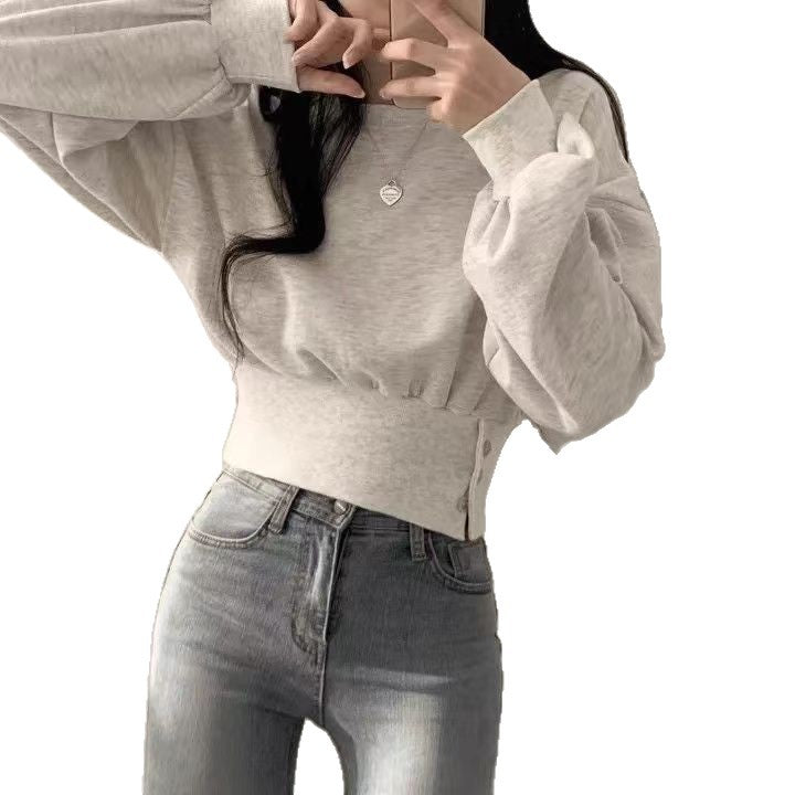 Damer fashionable cropped sweatshirt med puff ærmer Stilla