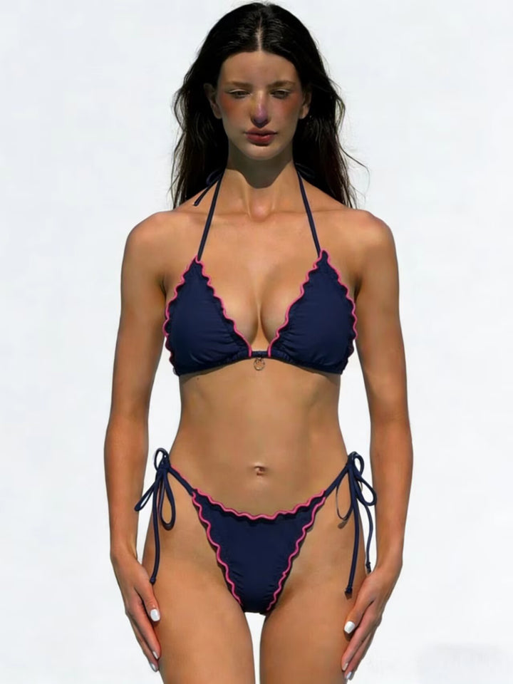 Dame halterneck-bikini med flæsedetaljer Skovae