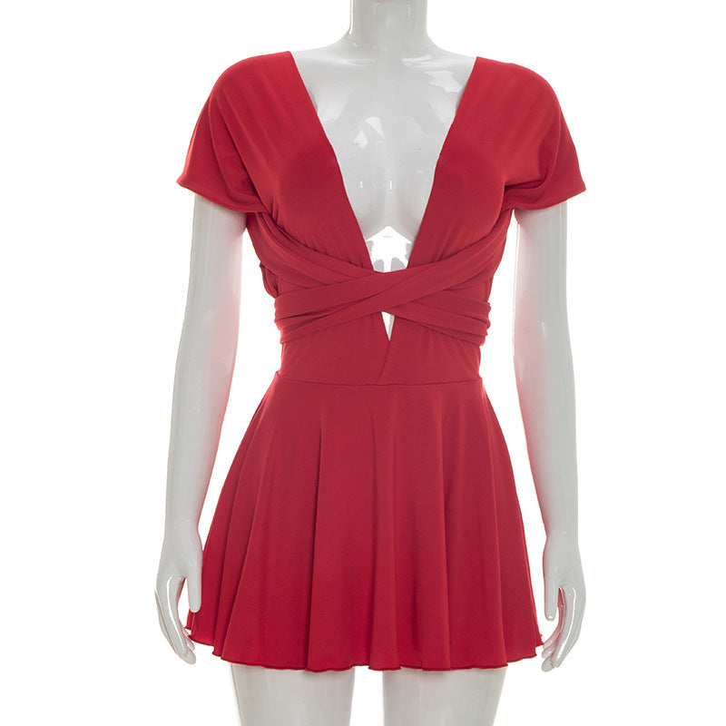 Damen Elegantes Wickelkleid mit tiefem V-Ausschnitt und fließendem Rock Skovae