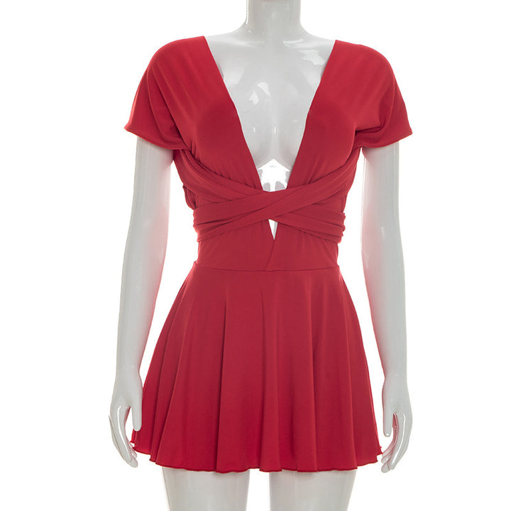 Damen Elegantes Wickelkleid mit tiefem V-Ausschnitt und fließendem Rock Skovae