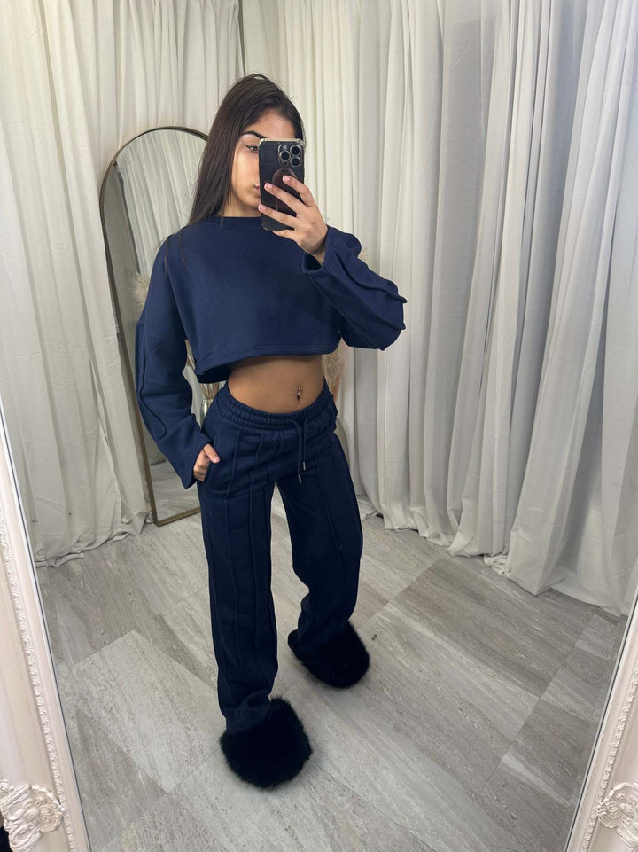 Kvinders afslappet cropped hoodie og brede joggingbukser sæt Skovae