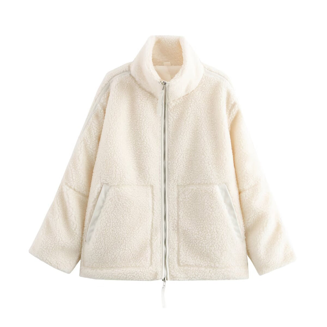 Dame Cozy Fleece Jakke med Høj Krave og Praktiske Lommer Stilla