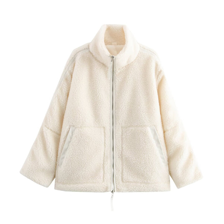 Dame Cozy Fleece Jakke med Høj Krave og Praktiske Lommer Stilla