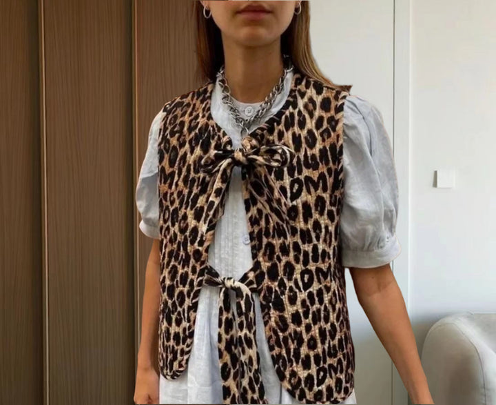 Dame Leo-udskæring vest med justerbar sløjfe og afslappet design Stilla