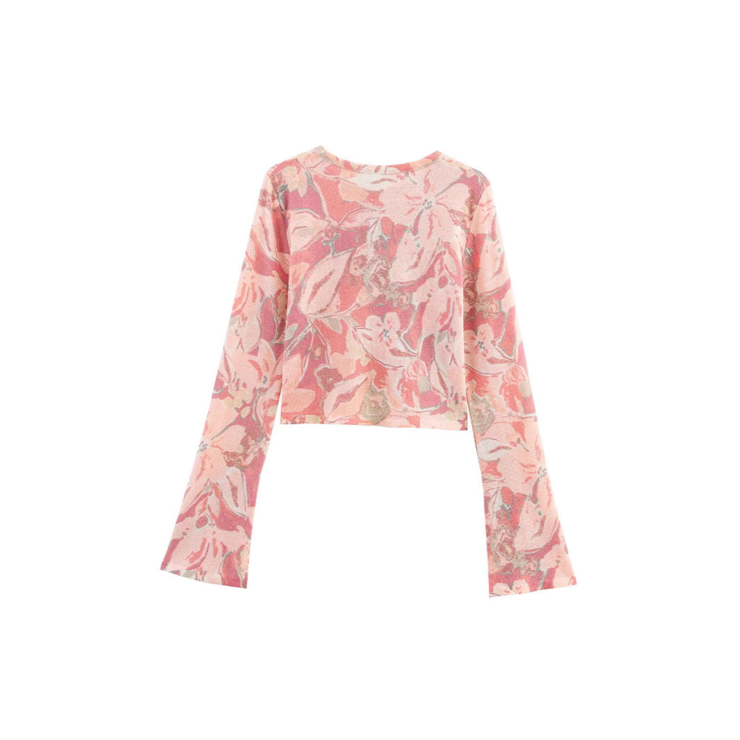 Kvinders afslappede crop top med blomstermønster og brede ærmer Stilla