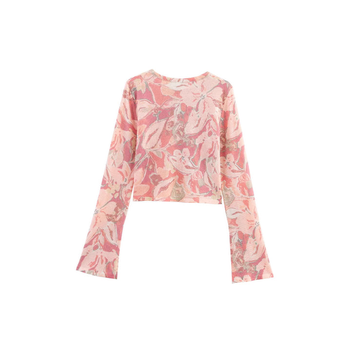 Kvinders afslappede crop top med blomstermønster og brede ærmer Stilla