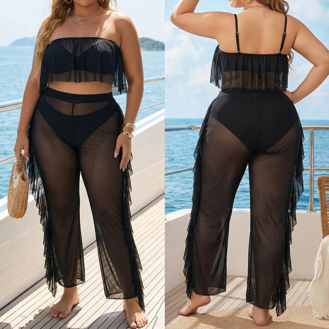 Dame elegant Strand-Bikini-sæt med frynset accenter Skovae