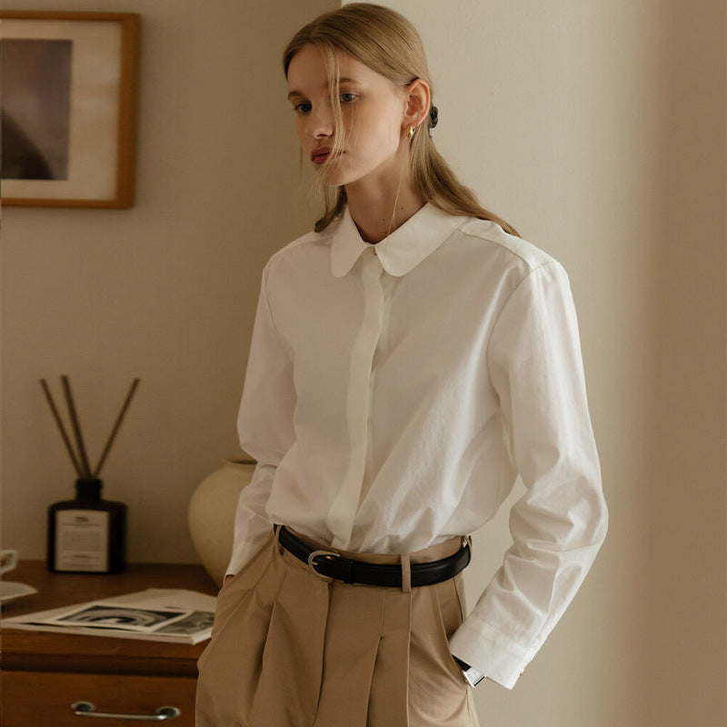 Dame Klassisk Skjorte Bluse i høj kvalitets bomuldsblanding med elegante detaljer Stilla