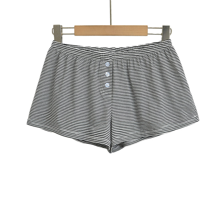 Dame korte Jersey-shorts med elastisk talje og dekorative knapper Stilla