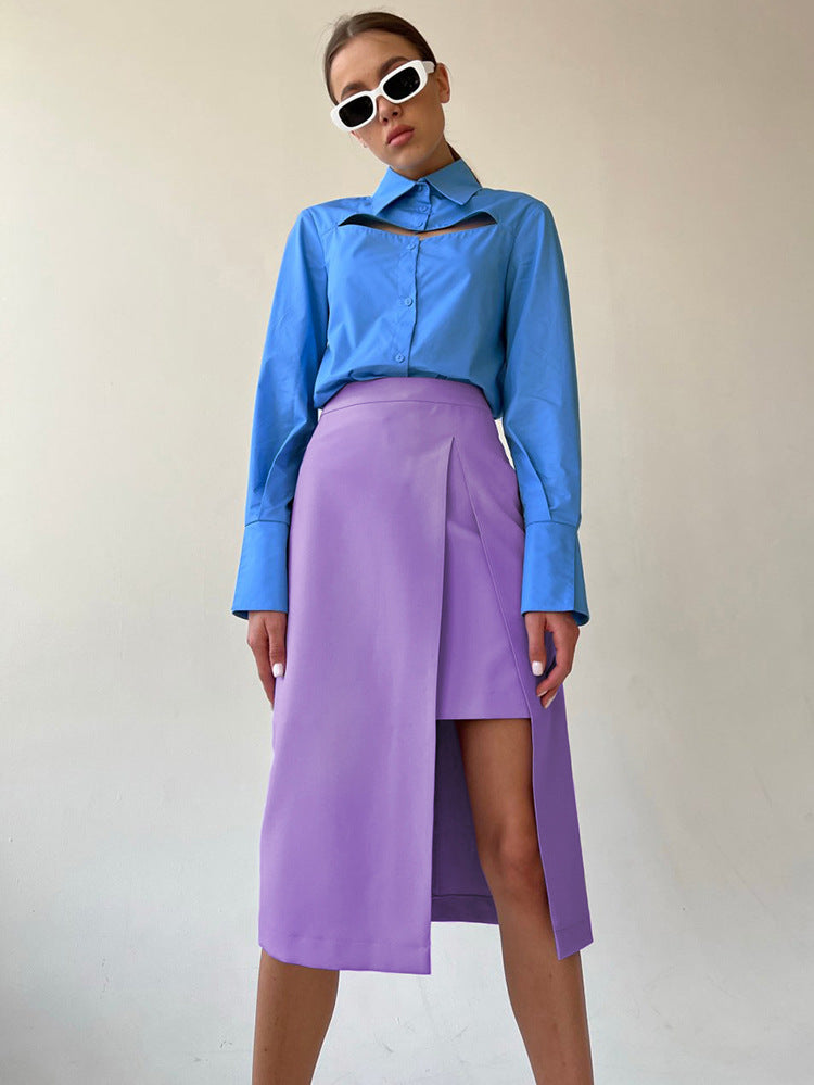 Damebluse med dekorativ split og elegant A-linje nederdel Stilla