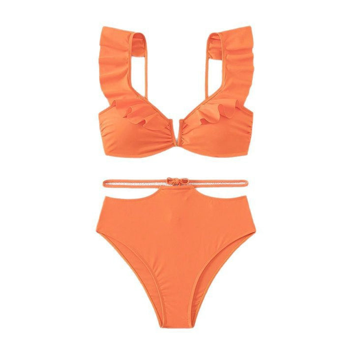 Dame bikini sæt med voluminøse flæsedetaljer og højt taljesnit Skovae