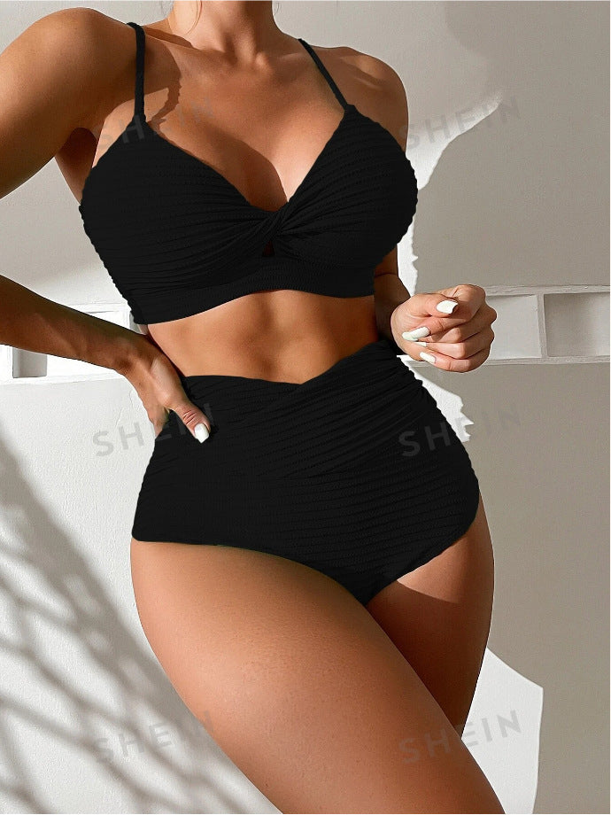 Dame høj talje bikini-sæt med struktureret top og elegant drapering Stilla