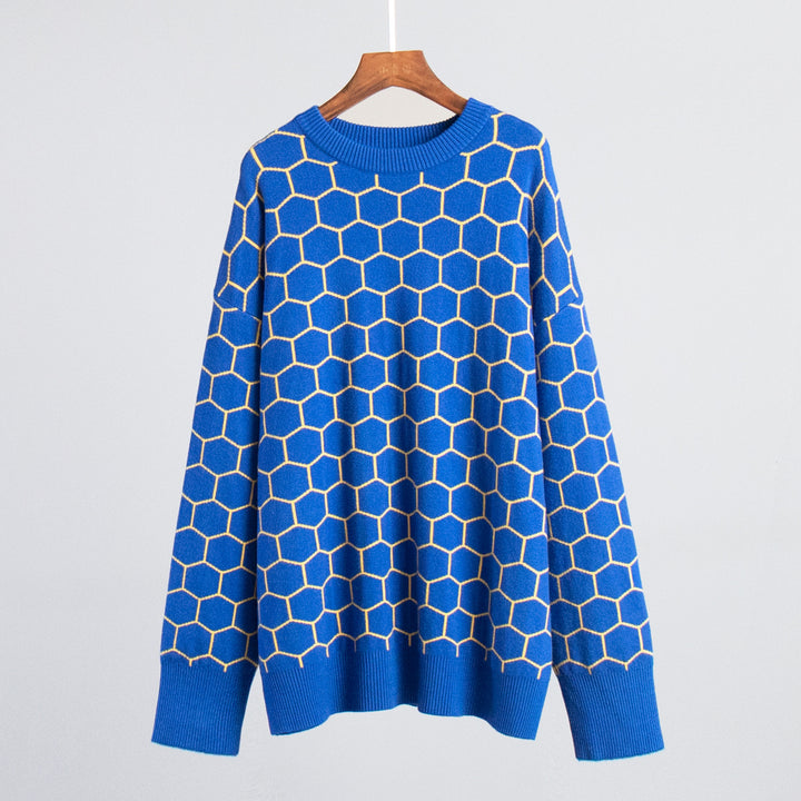 Kvindernes mønstrede sweatshirt med et sødt honningkombinationsmønster og løs pasform Stilla