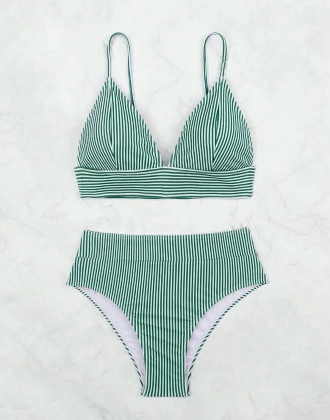 Dame Højskåret Bikini med elegant stribemønster Skovae
