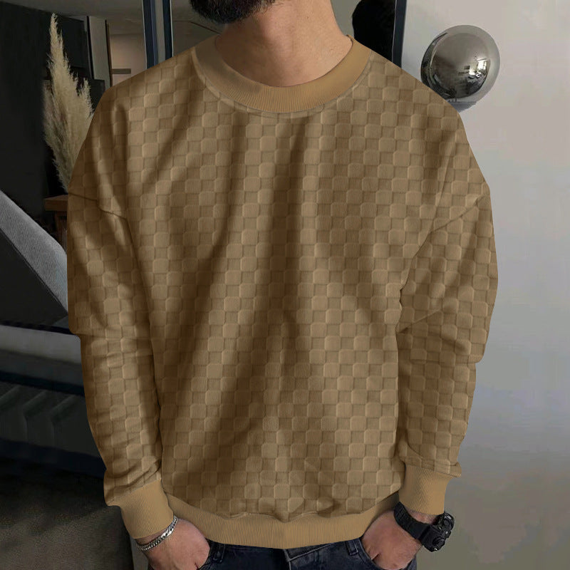Herrer nan præget skakbræt-sweatpullover med oversized pasform, rundhalsudskæring og ribbånd Skovae