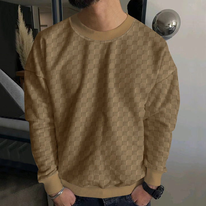 Herrer nan præget skakbræt-sweatpullover med oversized pasform, rundhalsudskæring og ribbånd Skovae