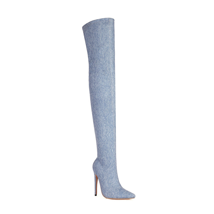 Femme Over-knæet Denim Stiletto Støvler Stilla 1749741896