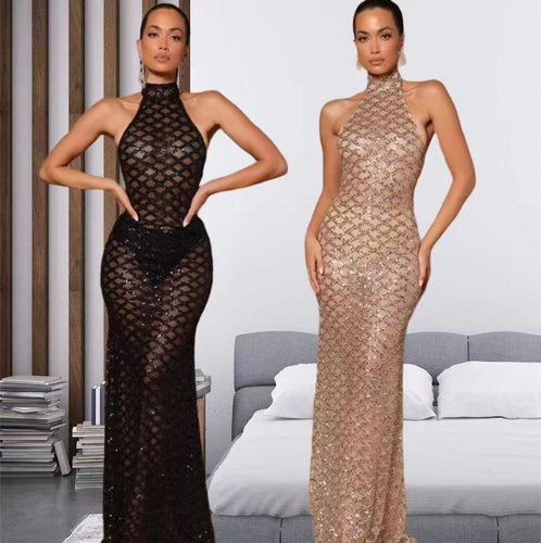 Damer Elegant Aftenkjole i Bodycon Stil med Skinnerende Paillet Trim Skovae