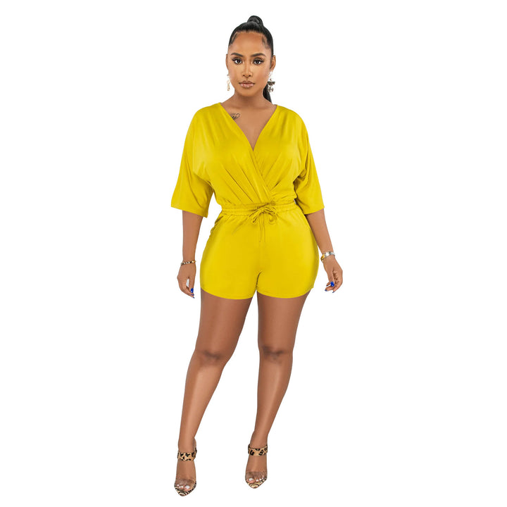 Dame Elegant Playsuit med indpaknings-look og afslappet ribkant Stilla