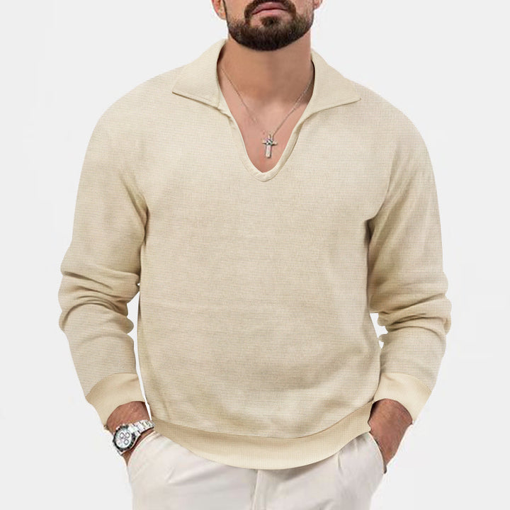 Herrer moderigtig V-hals pullover med struktureret design Stilla