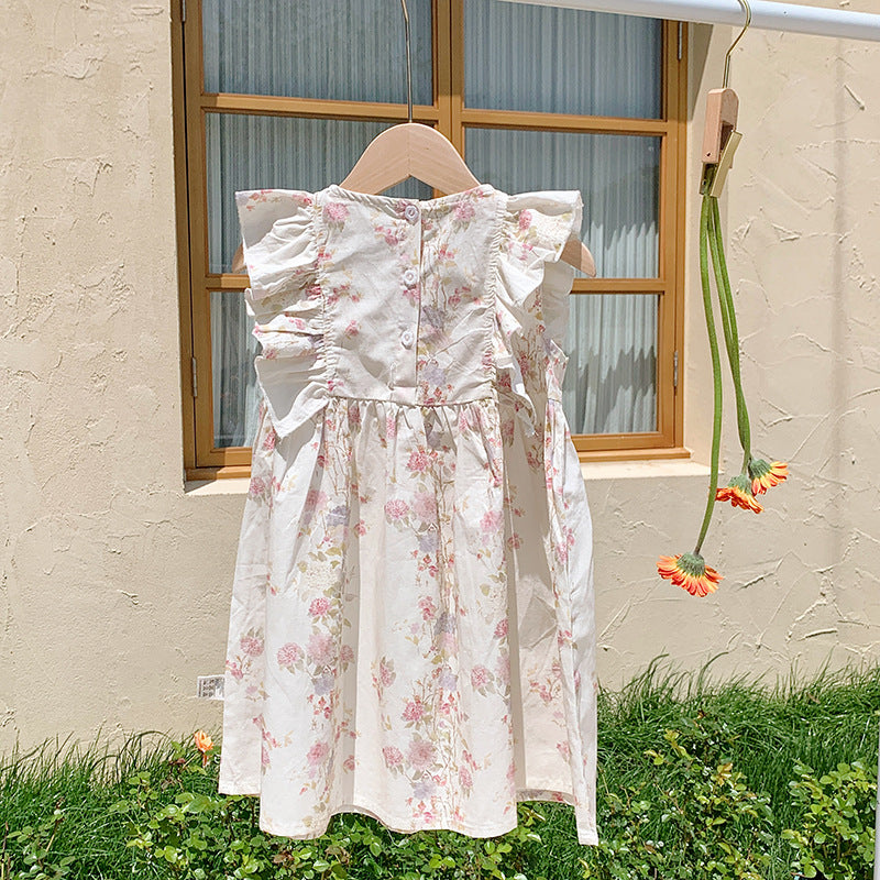 Pige Floral Smocked Kjole med Rufflesleeves Stilla