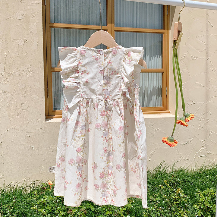 Pige Floral Smocked Kjole med Rufflesleeves Stilla