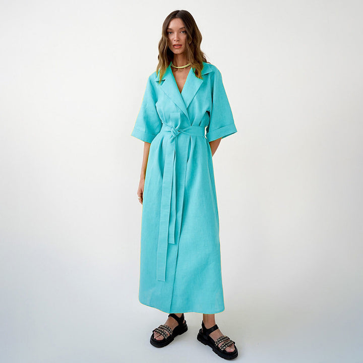 Dame elegant Maxi-kjole med moderne vikkedesign og taljebælte Stilla