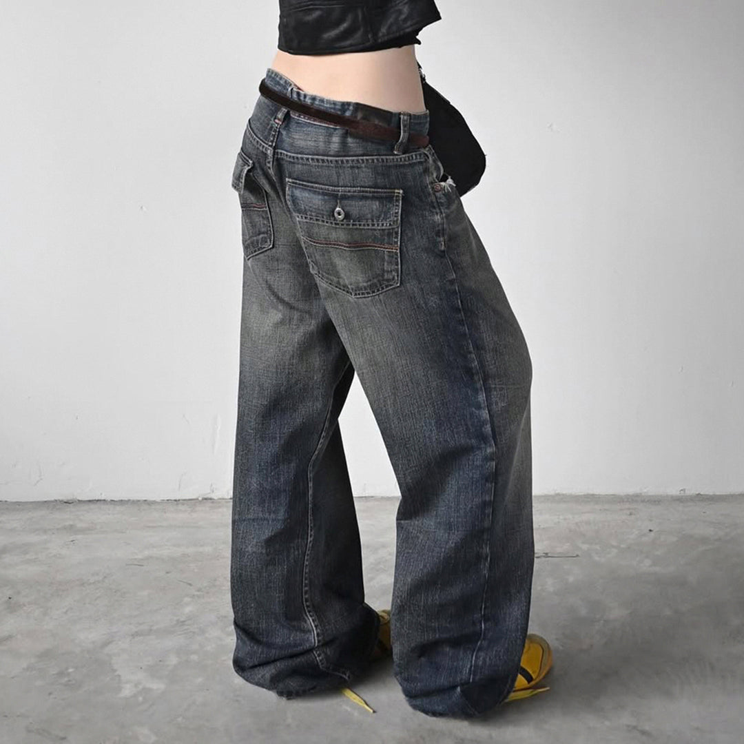 Dame størrelse Denim jeans i afslappet Chino stil med høj talje Skovae