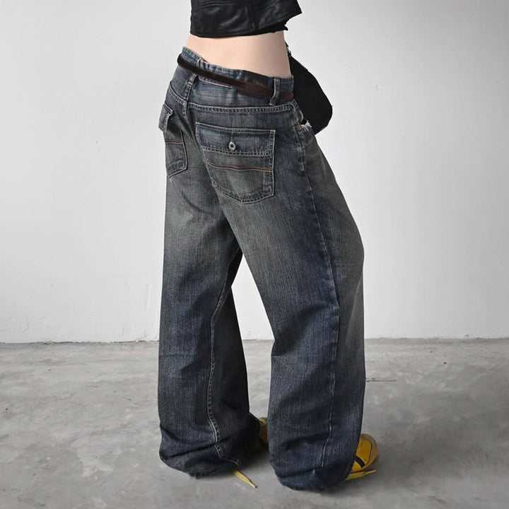 Dame størrelse Denim jeans i afslappet Chino stil med høj talje Skovae