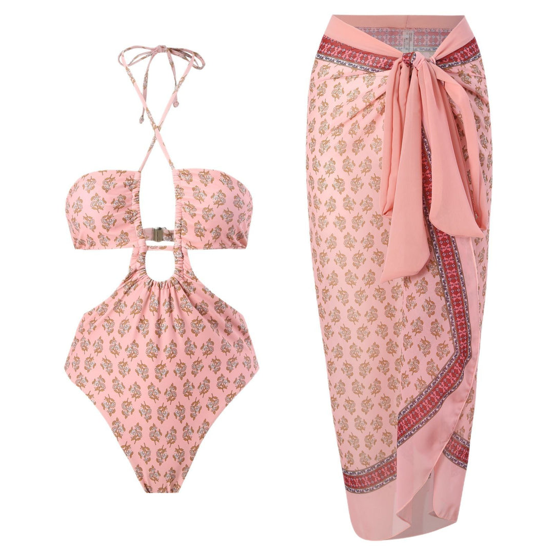 Dame badedragt med moderne snit og matchende sarong Stilla