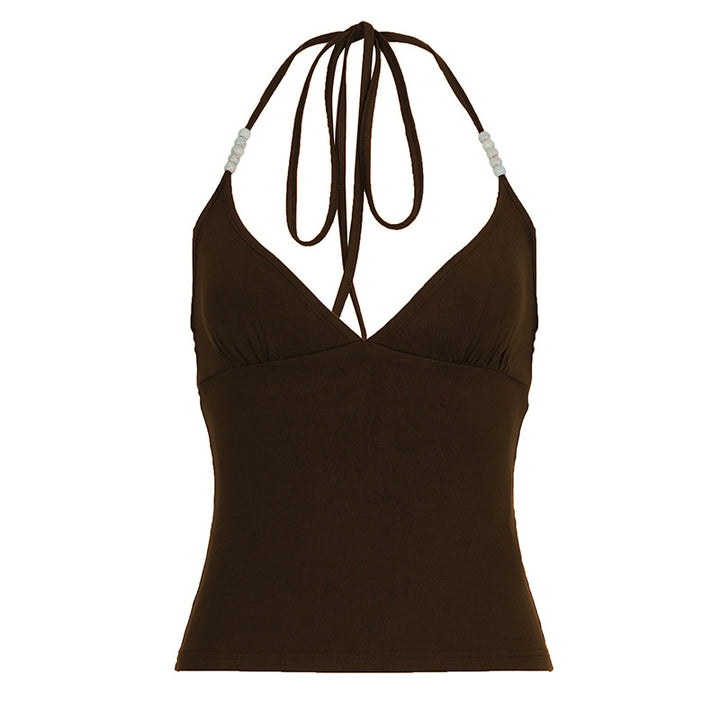 Dame elegant spaghetti straps top med raffinerede bånd Skovae